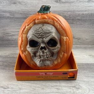 Spooky Village Scary Talking Jack O Lantern Skull Face Haunting Sounds 10" NEW
